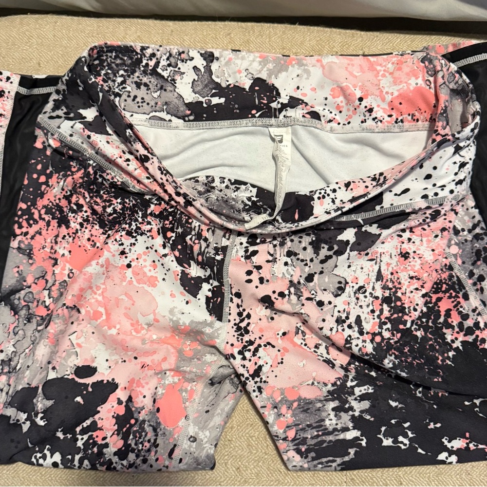Fabletics Paint-Splash Athletic Leggings - Pink, Black & Gray